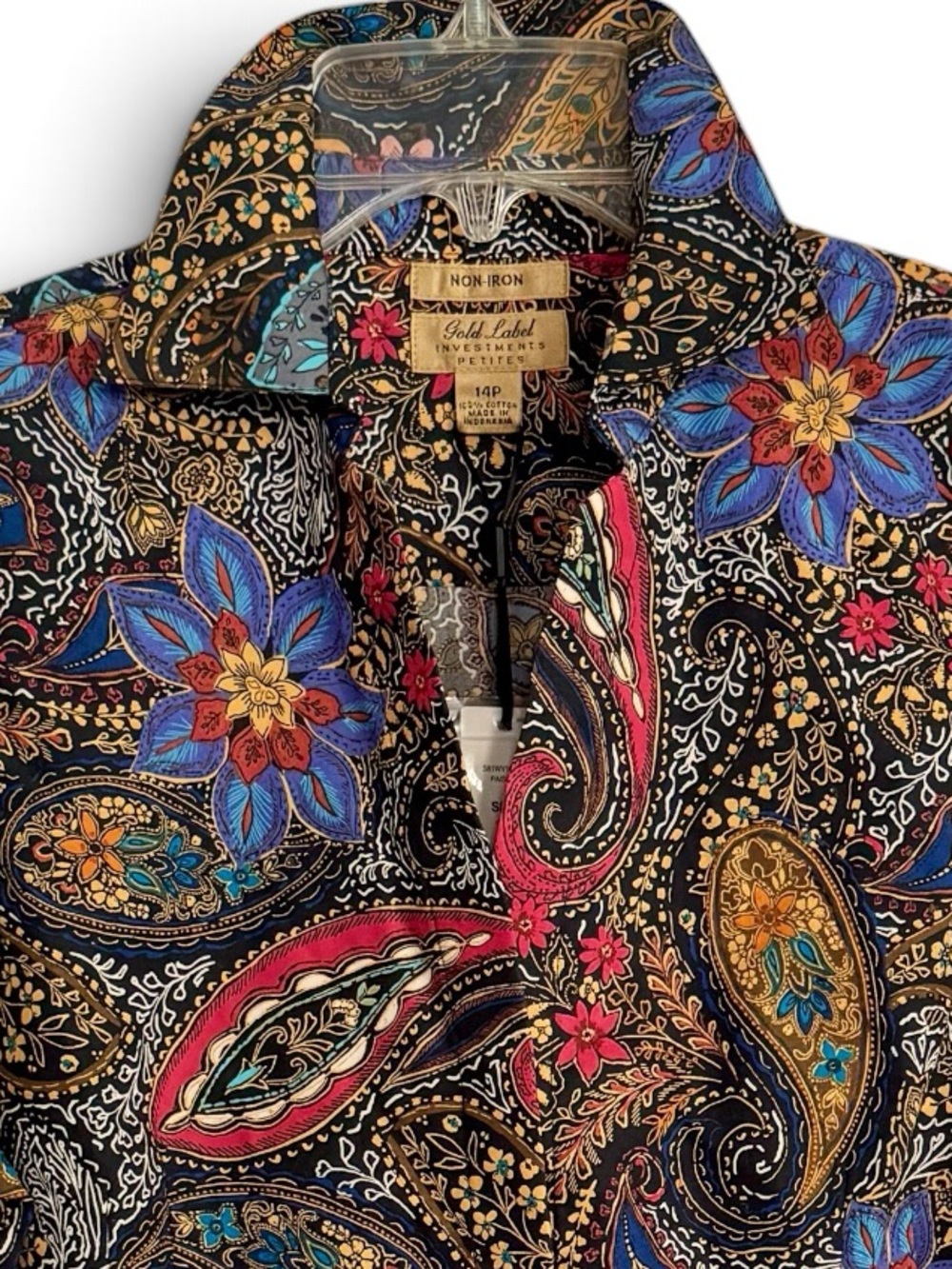 NWT Gold Label Investments Size 14P Multi-Colored Non-Iron Paisley Blouse - Picture 3 of 7